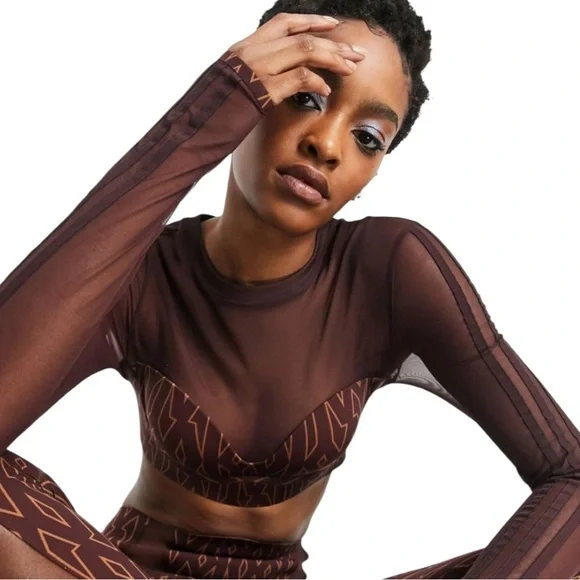 EUC Adidas x IVY PARK Wild Brown Monogrammed Mesh Crop Top (K-1) - Picture 4 of 15